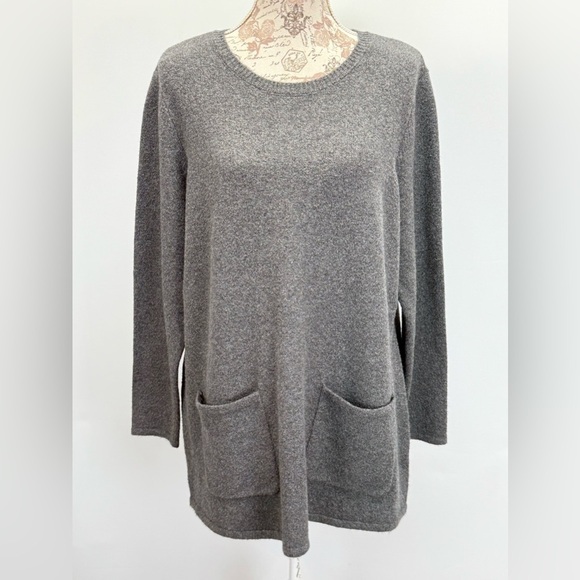 JASON WU Gray Crewneck tunic sweater with front pockets size L - Picture 2 of 13